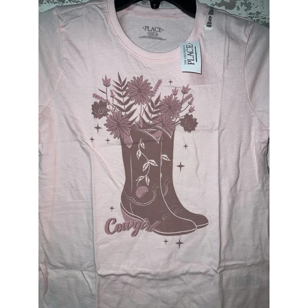 NWT! The Children's Place Cowboy Boots Flowers Graphic Print Pink Size XL